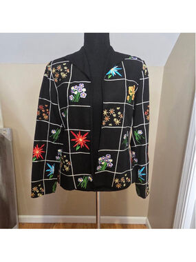 MAK NEW YORK Black Floral Embroidered Blazer Size 8